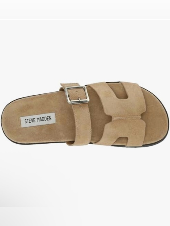 Steve Madden Shoes - Steve Madden Mayhem Tan Suede Buckle Slide Sandals
